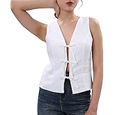 Amazhiyu Women's 100% Linen Summer Tie Front Sleeveless Crop Tops Casual Vest
