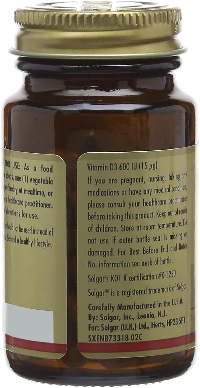 Solgar Vitamin D3 (Cholecalciferol) 600 IU (15 µg) Vegetable Capsules, Food Supplement, Pack of 60 - Image 5