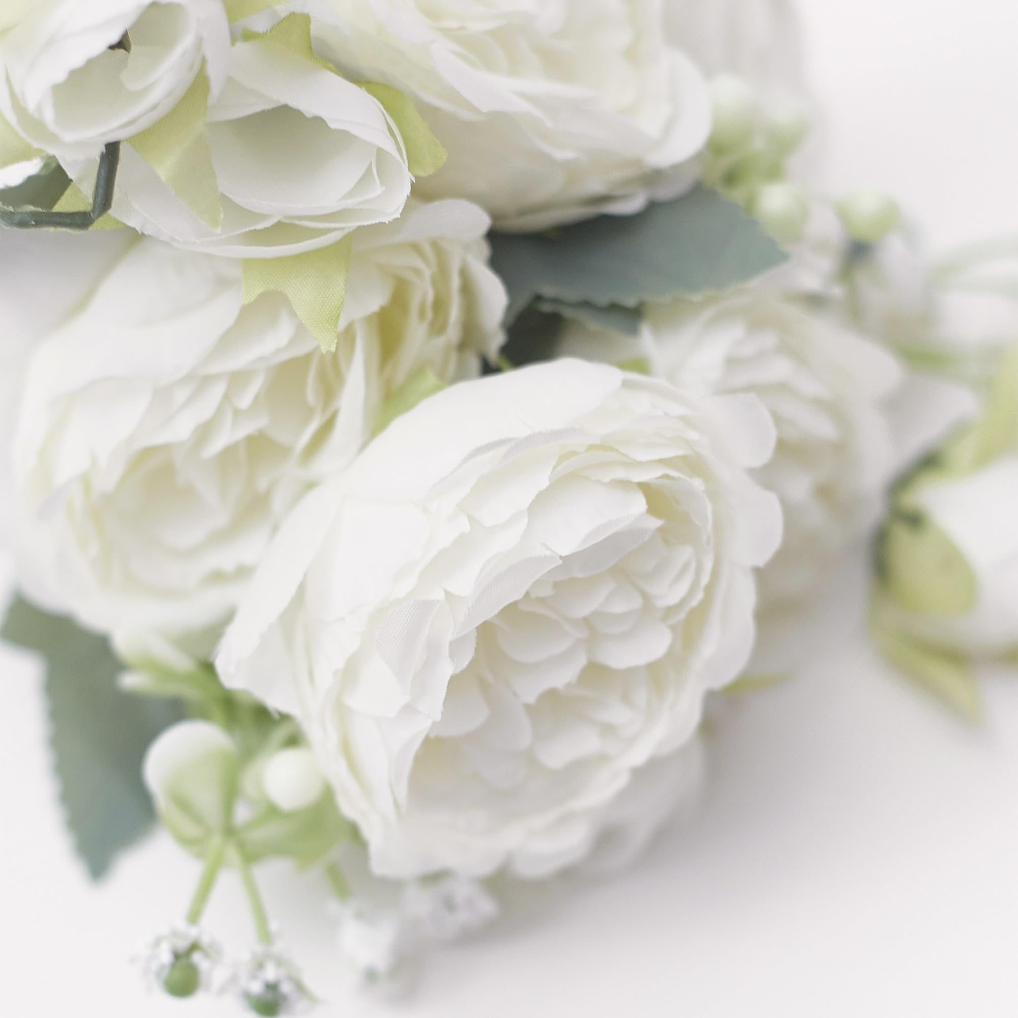 The Baked Studio - Silk Peony and Tea Rose Artificial Bouquet 9 Heads Realistic Fake Plant for DIY Craft Cake Living Room Home Wedding Decoration (PRETTY WHITE) — image 1