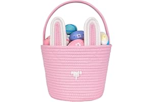 CubesLand Pink Easter Basket Egg Hunt Bunny Baskets for Girls Kids with Cute Rabbit Ears, Storage Gifts Candies Personalized Easter Party Gifts 9.8 x 7.8 x 7.8”