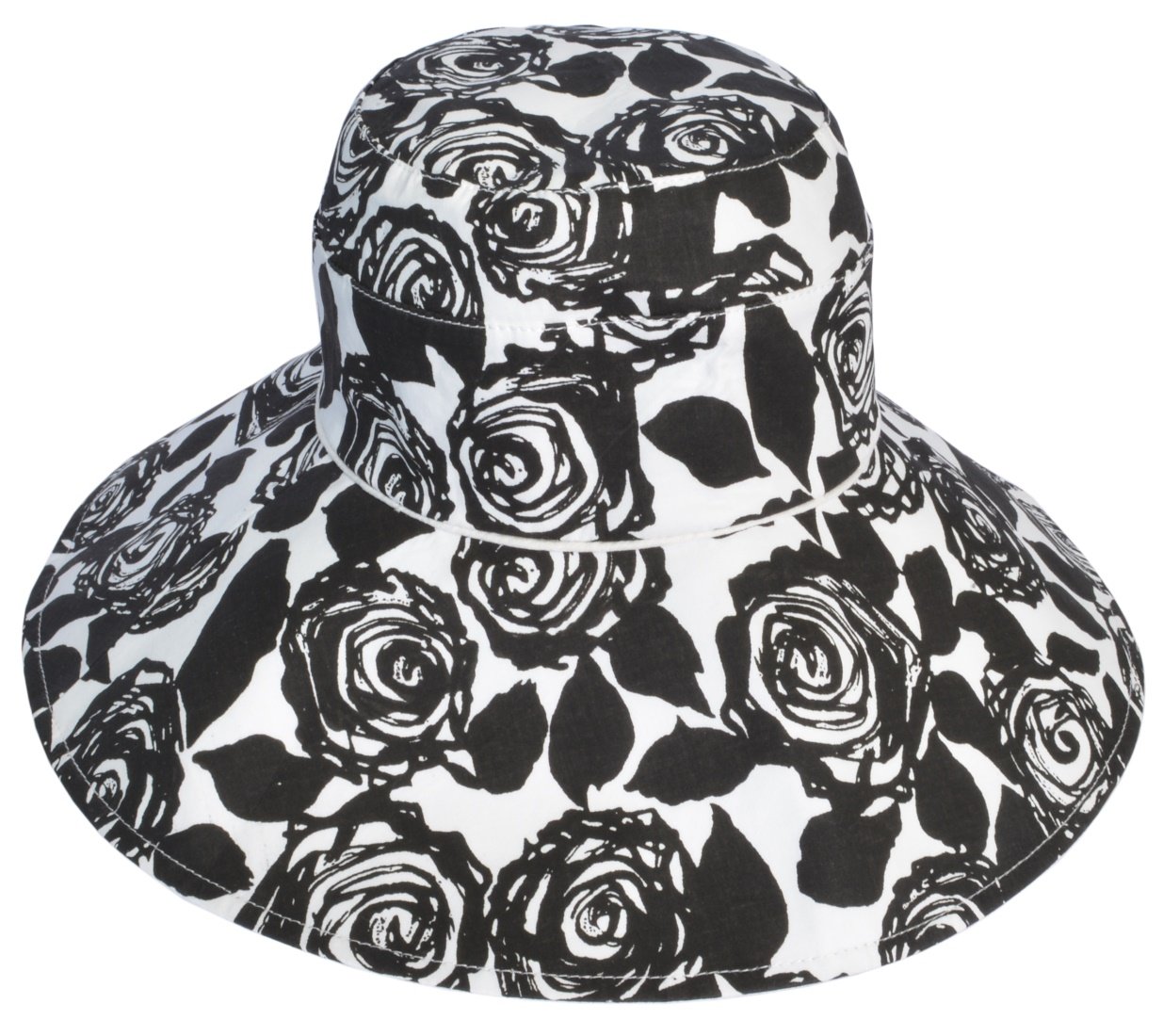 Womens Sun Hat Packable Wide Brim UV Protection Beach Hat Rose Pattern Black