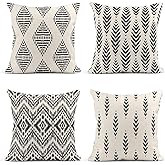 ArtSocket Set of 4 Throw Pillow Covers Ikat Tribal and Boho Bohemian Black Ethnic Herringbone for Ideas Decor Linen Outdoor Pillow Cases Home Decorative Square 24x24 Inches Pillowcases