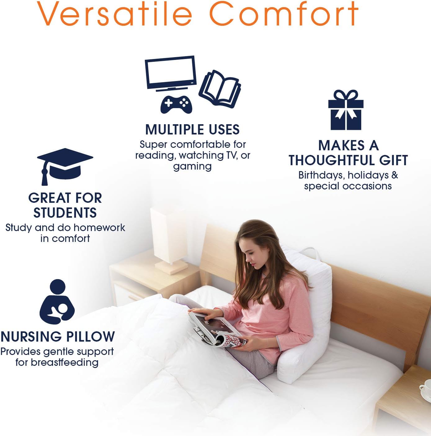 Cheer Collection Foam-Filled TV and Reading Pillow in Ivory with Removable Microplush Washable Cover: Home & Kitchen