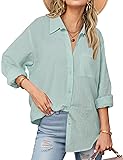 Zeagoo Green Linen Shirt Women Cotton Button Down