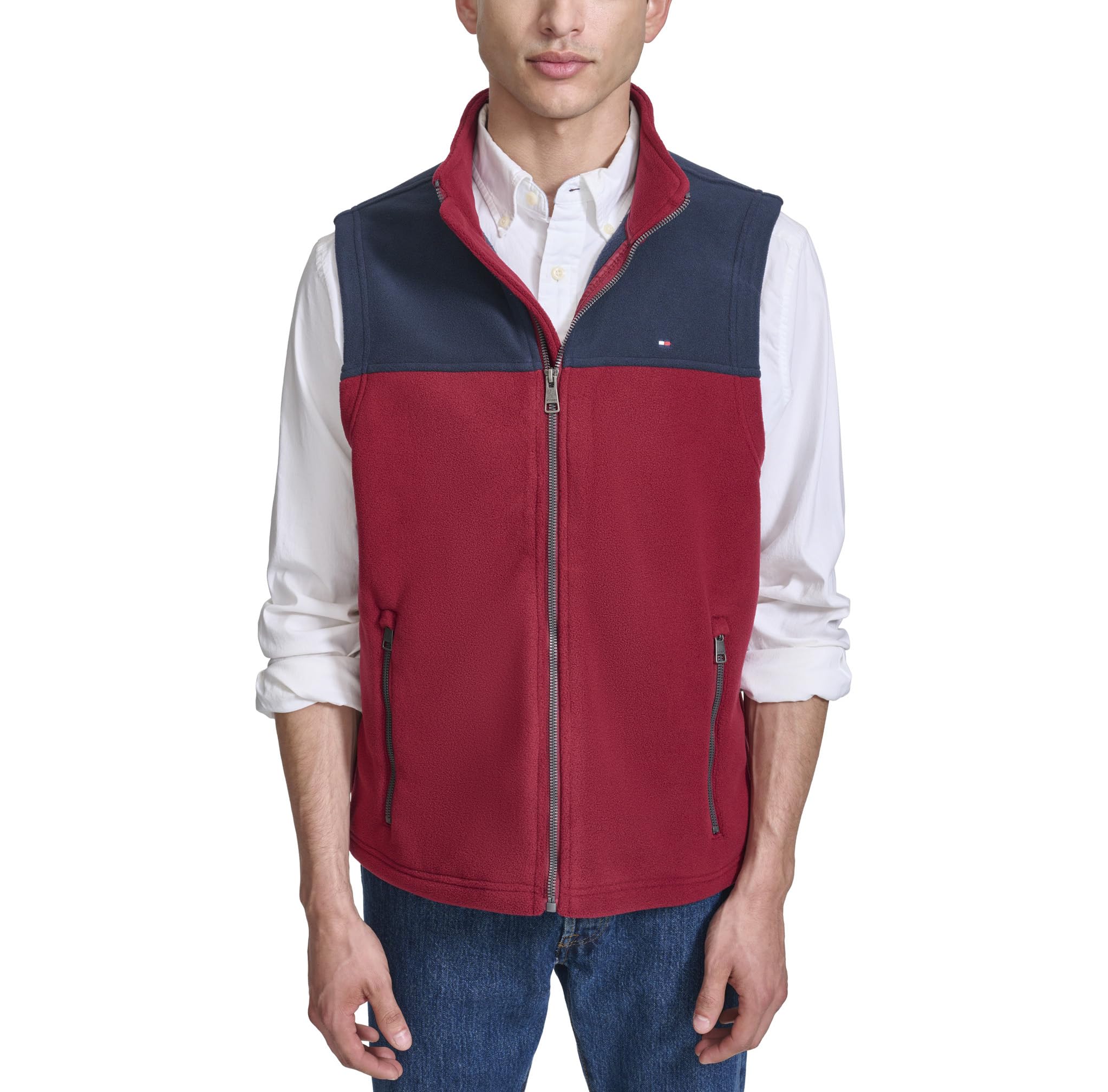 Tommy Hilfiger Men's Polar Fleece Vest, Navy/Red, XXX- Large Image