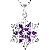 STARCHENIE Snowflake Pendant Necklace for Women 925 Sterling Silver Birthstones Jewelry