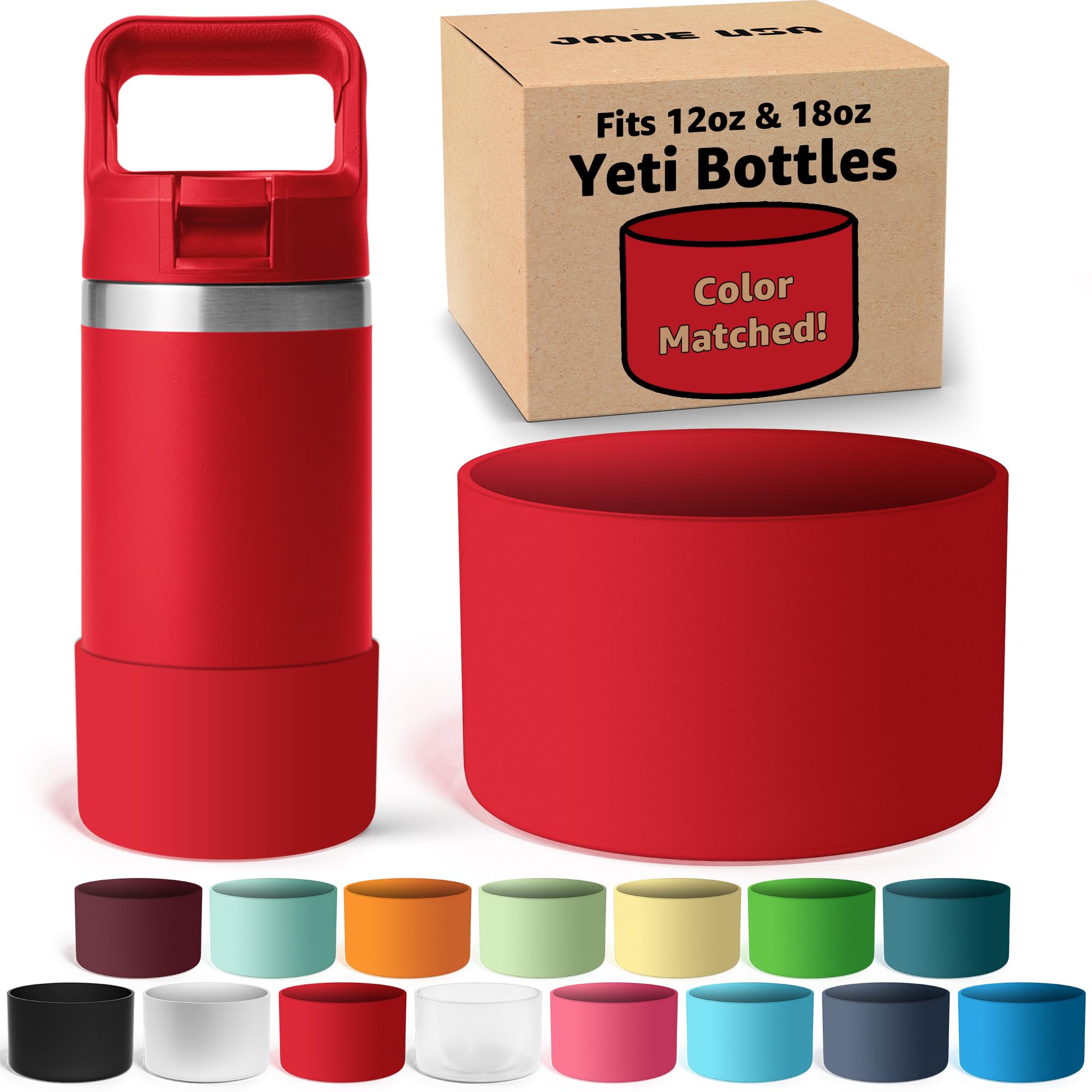 Photo 1 of Jmoe USA Silicone Boot for Yeti Rambler Jr 12oz and 18oz Bottle | 2mm Sleeve | Anti-Slip Boot | Protector for the Bottom of your Bottle | Protects Against Dents & Scratches | BPA Free Silicone (Red)