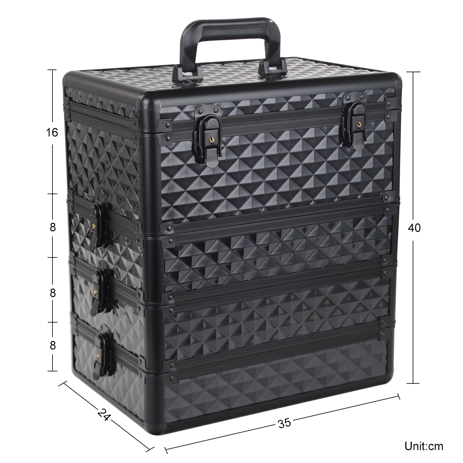 Joligrace 4 in 1 Extra Large Removable Trays Makeup Case Cosmetic