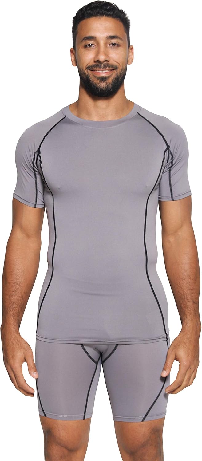 5 Pack: Men's Short Sleeve Compression Shirt Base Layer Undershirts Active Athletic Dry Fit Top at  Men’s Clothing store