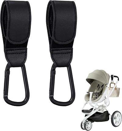 Eophmi Pram Bag Clips 2 Pack Black PU Leather Buggy Clips for Bags