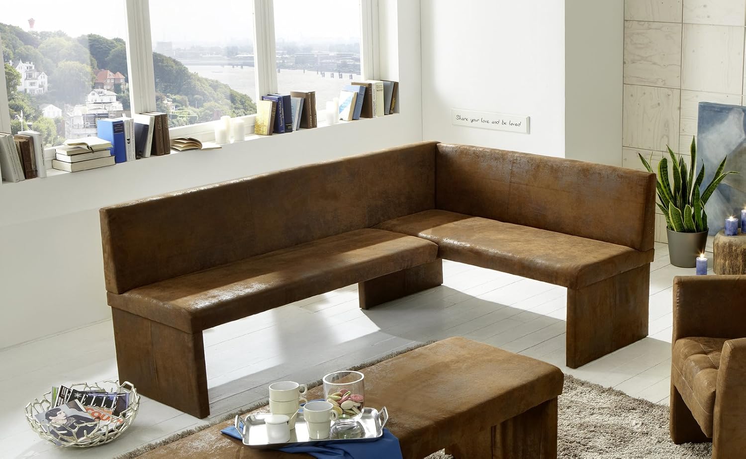 SAM® Esquina Banco Grupo Comedor 200 x 140 cm imitación Ante Gobi