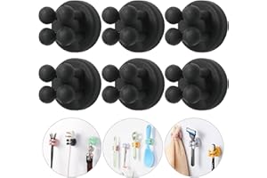 ZEZHOU iBetterLife Razor Holder for Shower Wall - 6Pcs Self Adhesive Silicone Toothbrush Holders Wall Mounted Multi-function Cute Utility Hook for Hanging Towel for Bathroom Kitchen Living Room Office, Black