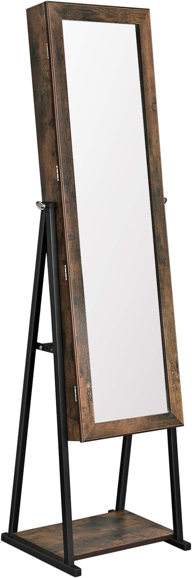 mirrored rotating shoe storage cabinet on Amazon Com Songmics Industrial Mirror Jewelry Cabinet Armoire 6 Leds Mirrored Jewelry Storage Wood Look With Stable Metal Frame Easy Assembly Rustic Brown Ujjc95bc Home Kitchen