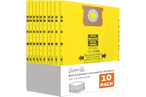 Gudotra 10 Packs Type I 90672 Vacuum Bags Replacement for Shop-Vac 10-14 Gallon Bags Replace Part 9066233 9066200 9067200 9067233 High-Efficiency Disposable Collection Filter Bag VF2005