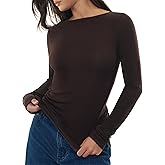C202 Women's Boat Neck Long Sleeve Shirts Merino Wool Blend Tops Fitted Basic Tee Cozy Embrace Collection