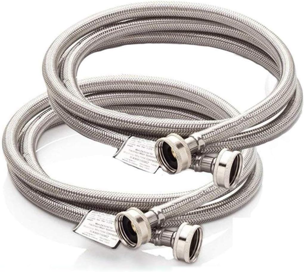 Washing Machine Accessory 2-Pack: 6 ft Burst-Proof Braided Stainless Steel Hoses