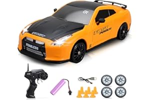YUAN PLAN Remote Control Car 1/24 2.4GHz 4WD RC Drift Car, Rechargeable High Speed RC Cars with Cool Lights, Batteries and Extra Tires Birthday Gifts for Kids (Yellow)