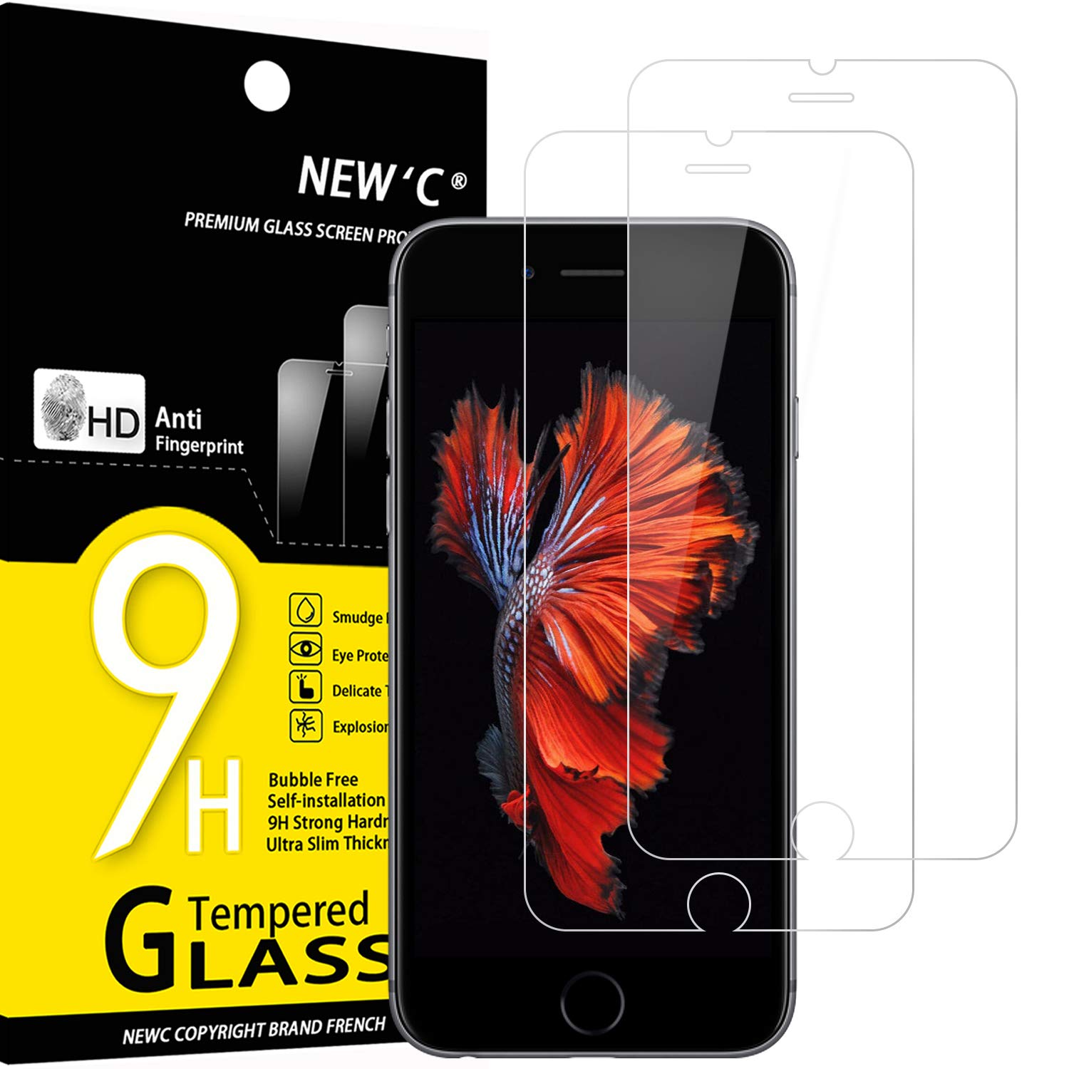 NEW'C 2 Pack Designed for iPhone 6 and iPhone 6S Screen Protector Tempered Glass, Case Friendly Anti Scratch Bubble Free Ultra Resistant
