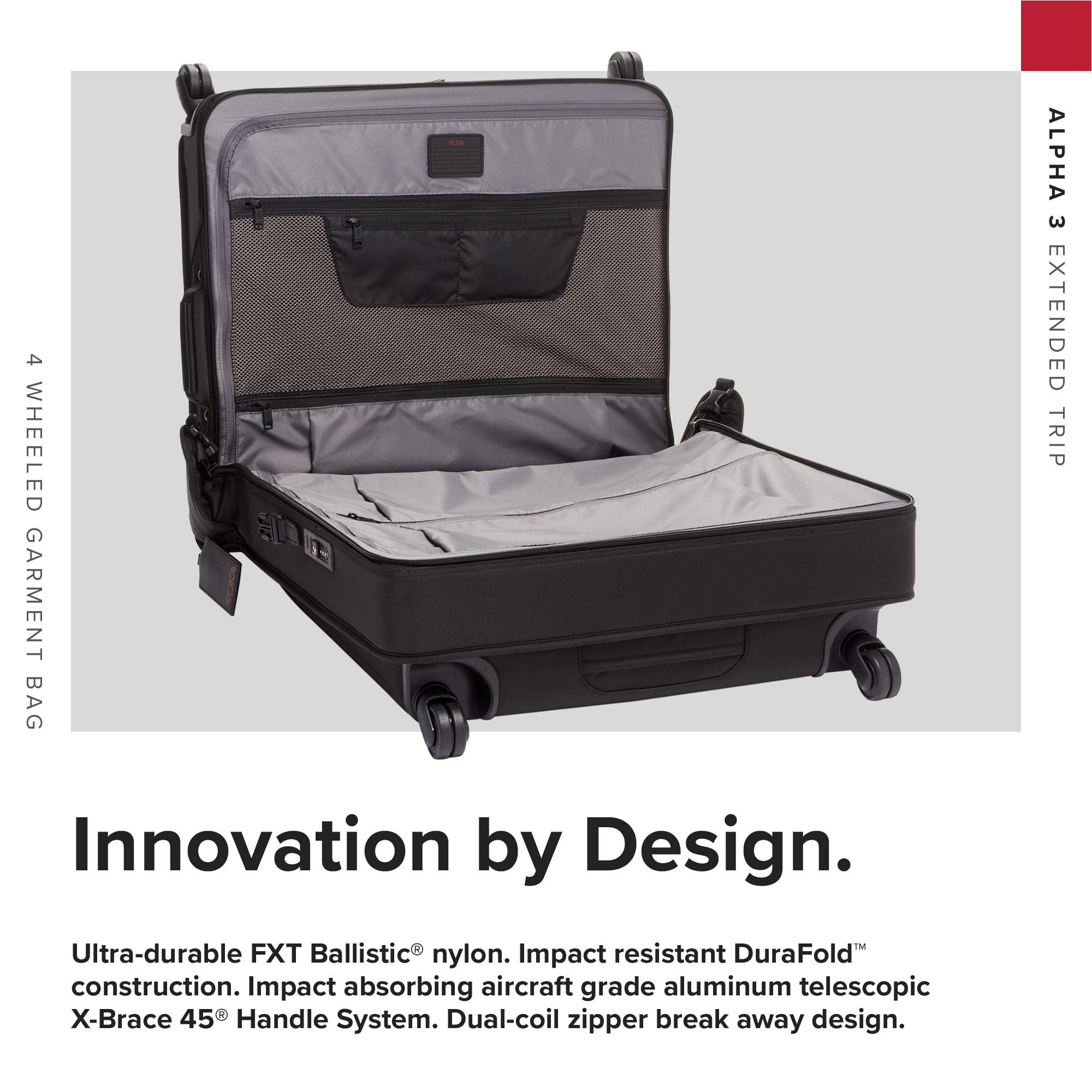 TUMI Alpha Extended Trip 4 Wheeled Garment Bag - 4-Wheeled Clothing Bag for Hanging Suits, Dresses & Coats - With TSA Lock - Black