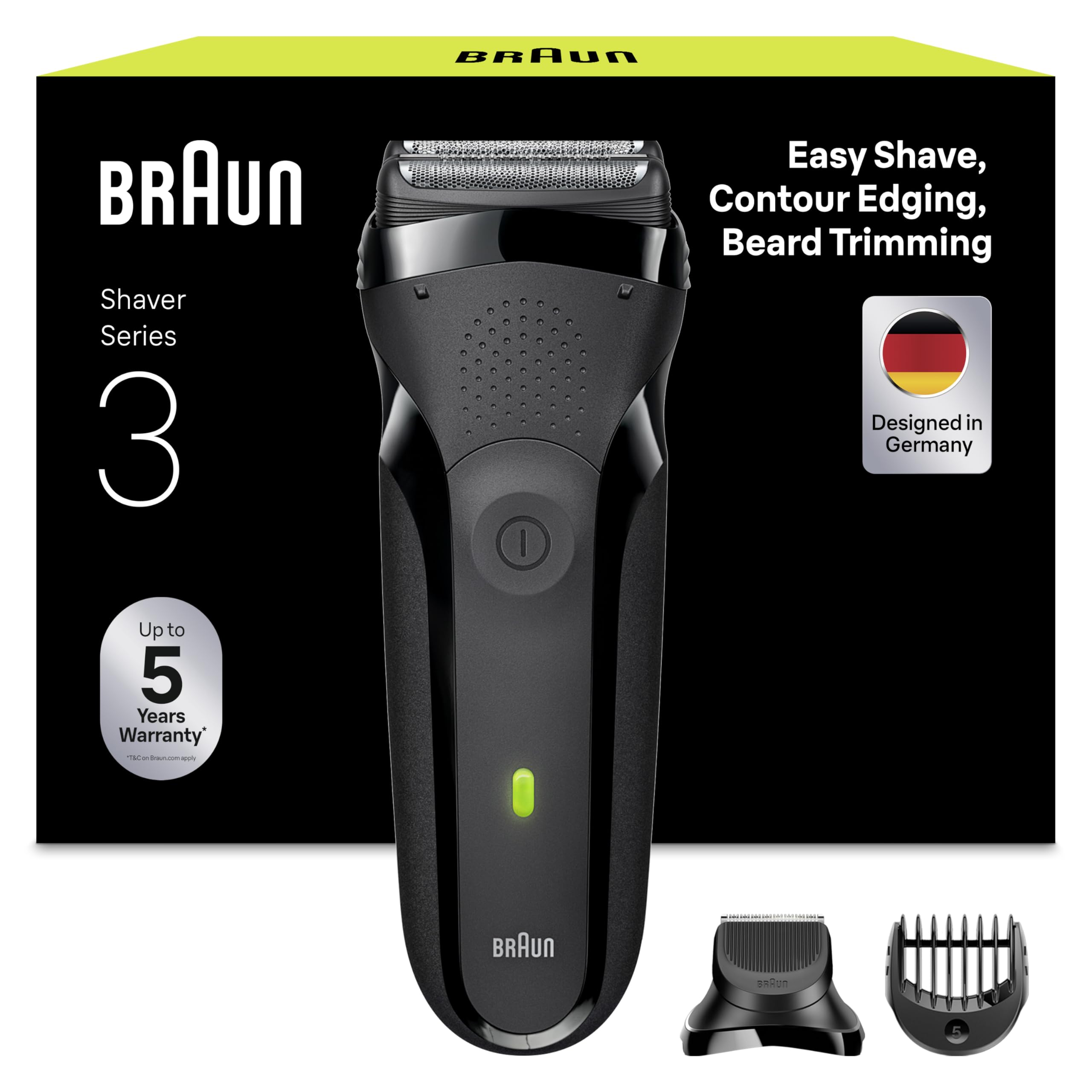 Braun Series 3 Style & Shave Electric Shaver, Electric Razor for Men with Precision Beard Trimmer and 5 Combs, Gifts For Men, UK 2 Pin Plug, 300BT, Black Razor