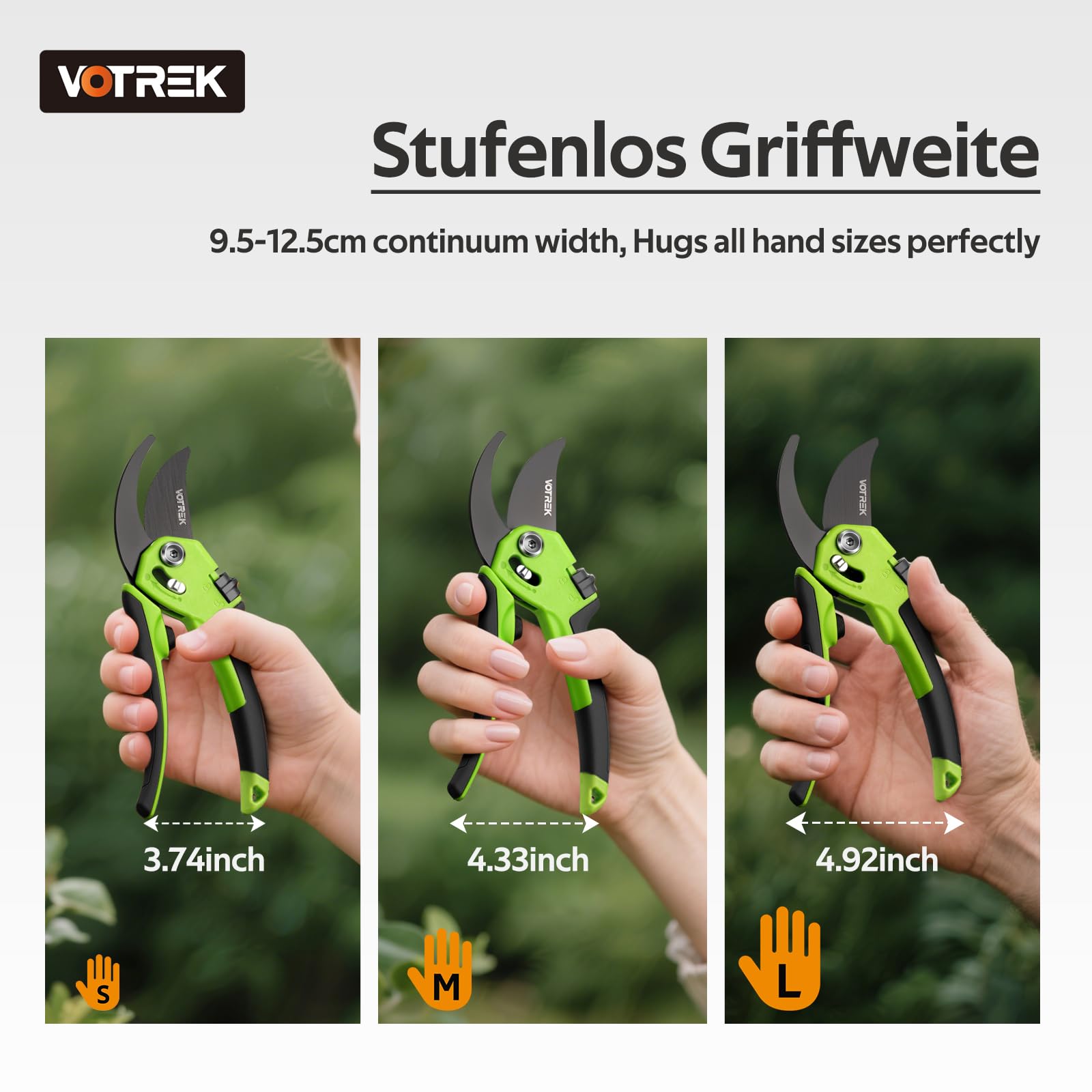 VOTREK 8,5" Bypass-Gartenschere mit stufenloser Grifföffnung, Profi-Rosenschere & Baumschere mit SK5-Stahl und interner Feder für müheloses Schneiden – ideal bei schwacher Handkraft.【Armband】 Geschenk 4