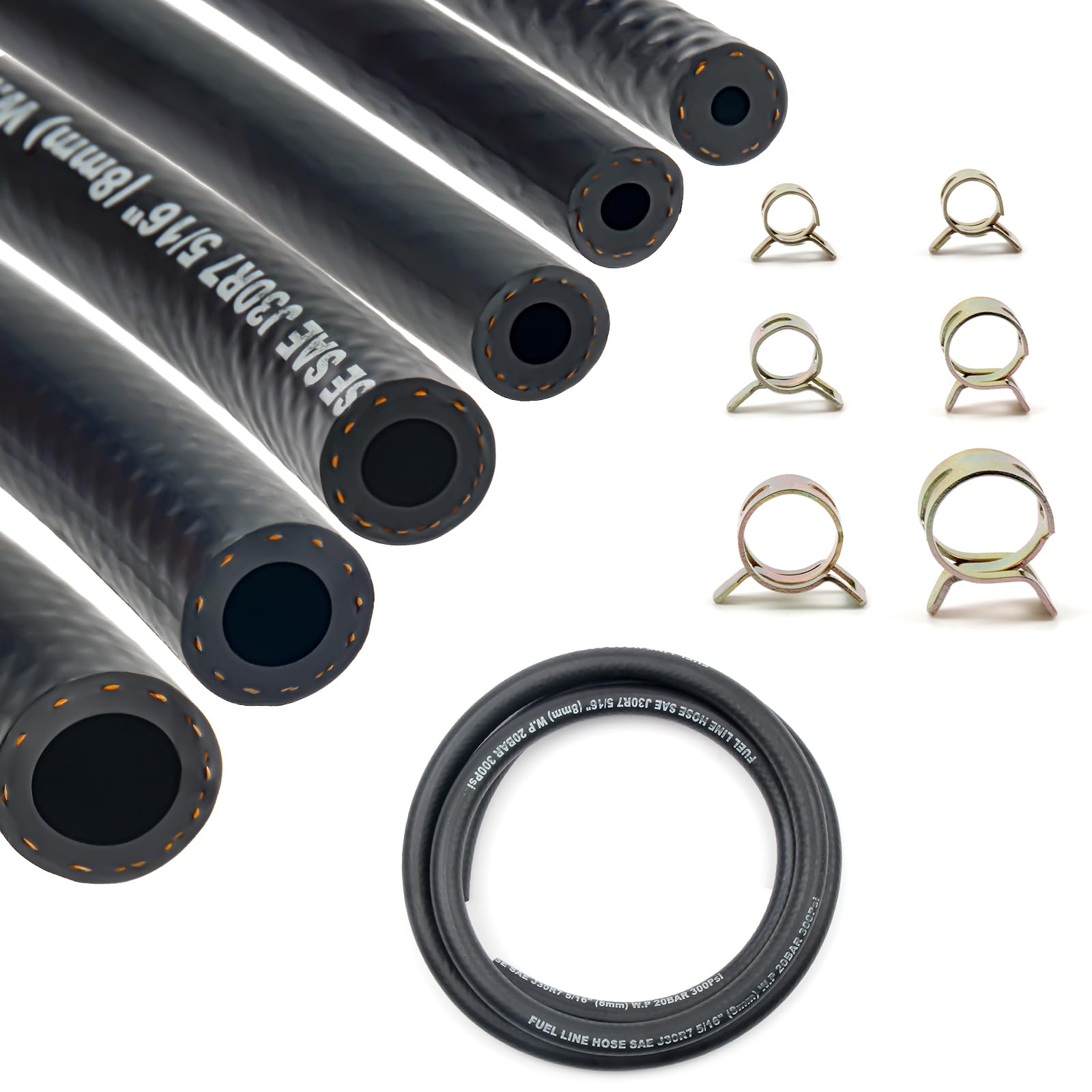 Photo 1 of Shineyoo Fuel Line Hose 6PCS With 30Pcs Clamps, 1/8" 3/8" 5/16" 1/4" 1/2" 3/16" ID Push Lock Rubber NBR Fuel Line For Lawn Mowers/Cultivator/ATV's Tractors And Other Small Engine Equipment 5FT