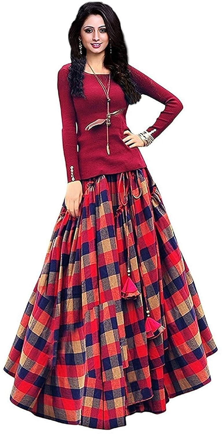 varniraj enterprise women's bangalori satin long skirt gown and top (red_01_red_ free size)