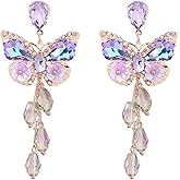 Purple Butterfly Tassel Style Zircon Earrings for Women Crystal Rhinestone Drop Earrings Long Butterfly Dangle Earrings Wedding Jewelry for Women