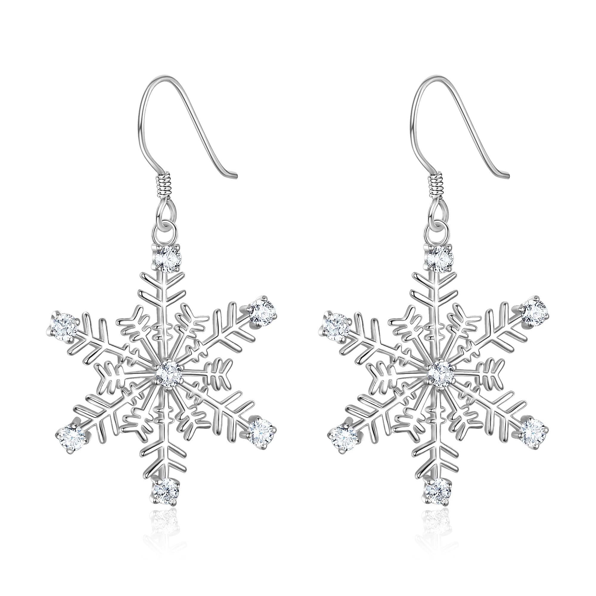 EVER FAITH® Women's 925 Sterling Silver CZ Snowflake Flower Winter Fishhook Earrings