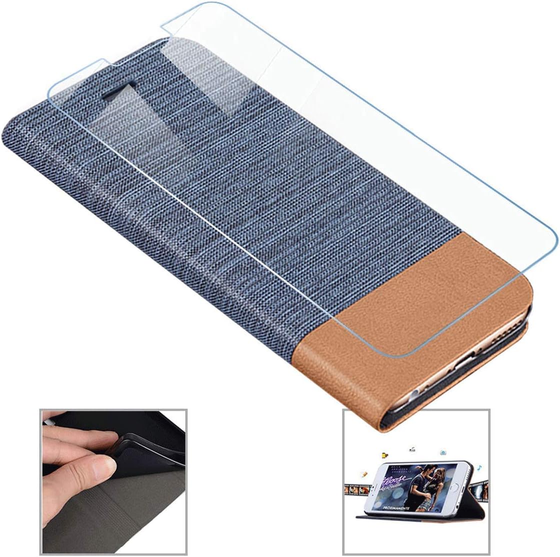 KJYF Wallet Case + Tempered Glass Screen Protector for Nokia 2.3 (6.20"), Flip Shell PU Leather Phone Cover Protective Compatible with for Nokia 2.3 (6.20").