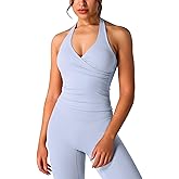 ABOCIW Women Wrap Halter Workout Tank V Neck Longline Sports Bras Backless Padded Gym Yoga Tank Tops Y2k Casual Crop