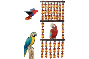 DBNESS 43" Extra Large Bird Toys for Parrots, Multicolored Natural Wooden Blocks Rattan Balls Hanging Chew Toys and Perches f