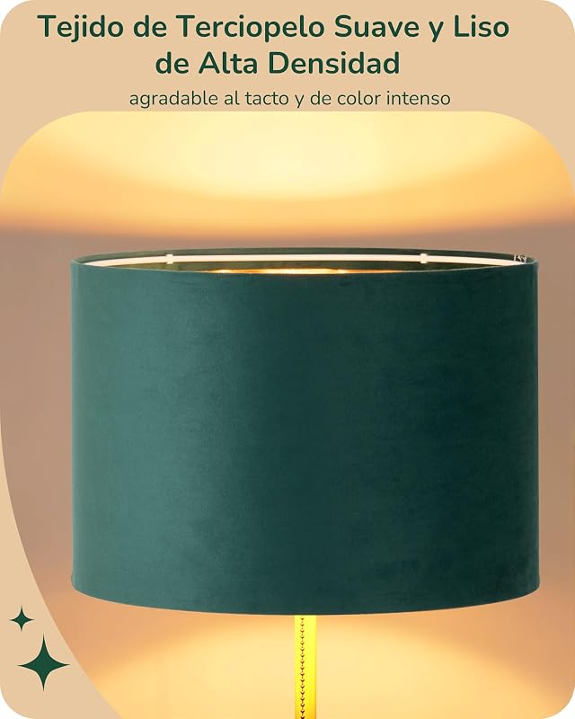 Candeeiro de Pé da Sala de Estar, Abajur de Veludo, Verde & Dourado