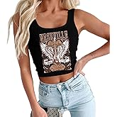 Tewmeu Cowgirl Cropped Tank Tops Summer Country Concert Outfits for Women Western Cowboy Vintage Graphic Crop Top