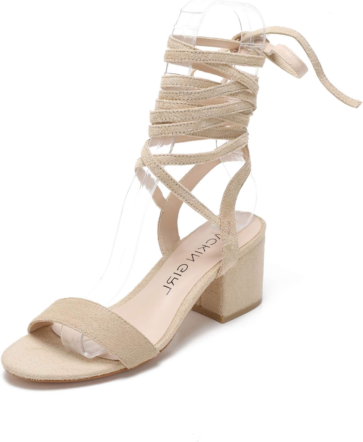 MACKIN J G150-3 Gladiator Sandals Lace Up Open Toe Sandals Medium Block Chunky Heel Roman Shoes