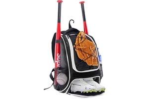 WOLT Youth Baseball Bag - Bat Backpack for Baseball, T-Ball & Softball Equipment & Gear, Bat & Glove Holder, Large Main Compartment for Helmet & accessories, Separate Shoes Compartment, Fence Hook
