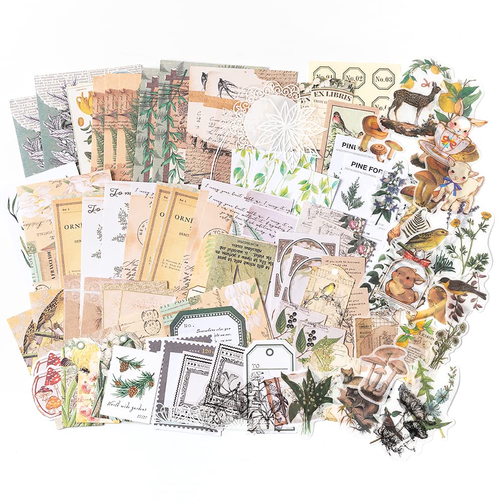 Aldieco 260pcs Vintage Scrapbooking Stickers Pack, DIY Retro Journaling Supplies Stickers kit,Scrapbook Paper Accessories, Animals Washi Paper Sticker (shanyeyulv)
