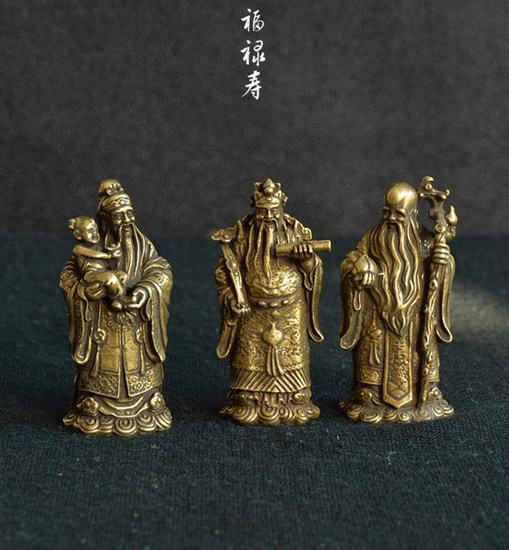 Liangliang988Small Pure Copper Brass Fu Lu Shou Three Gods Crafts Ornaments