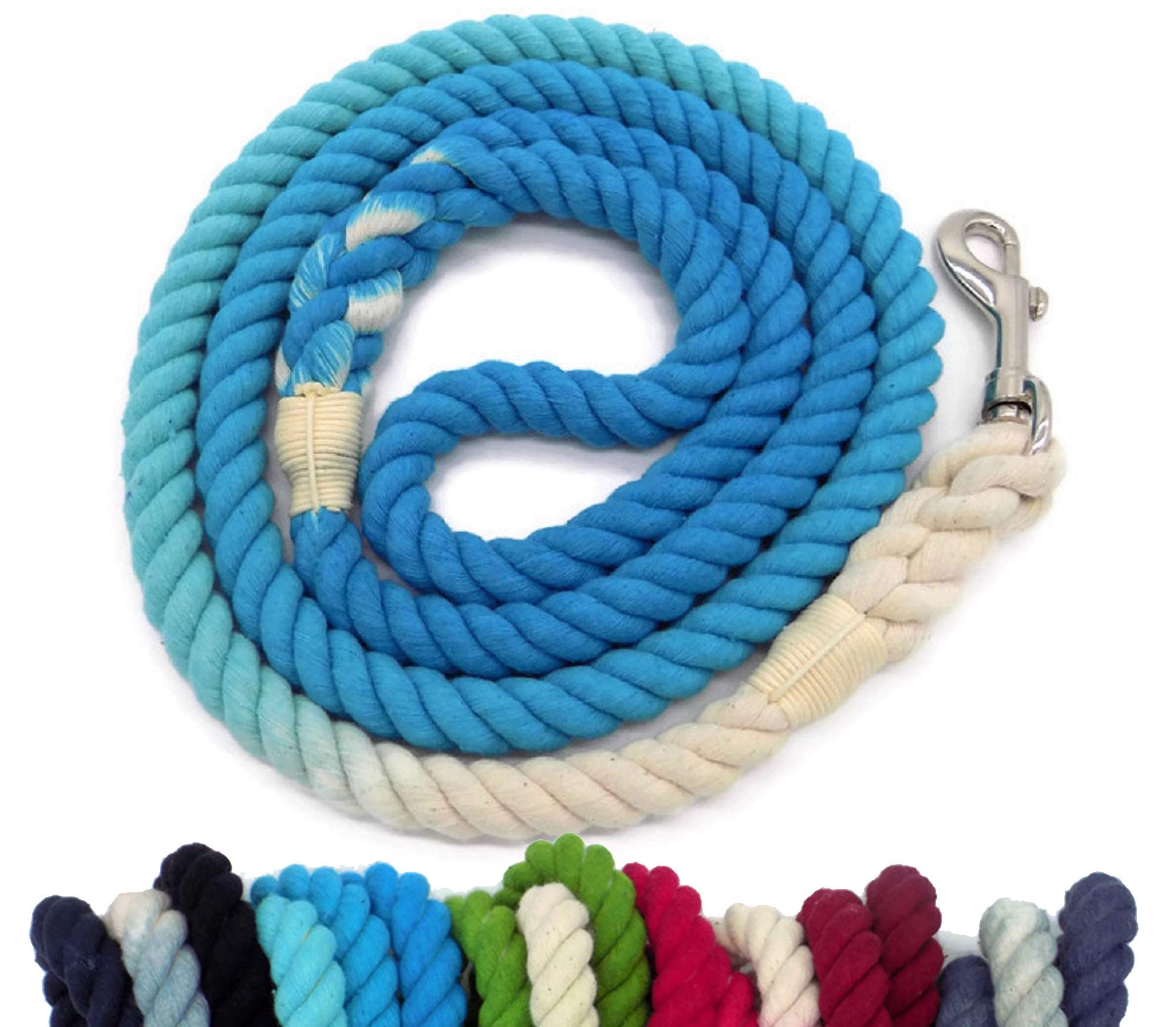 Sier 5ft Ombre Rope Dog Leash Braided Cotton Heavy Duty Strong Durable Multi-Colored (Turquoise)