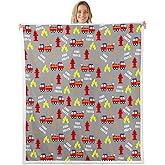 Kids Firefighter Car Fleece Throw Blanket for Bed Couch Sofa Firemen Engine Vehicle Sherpa Blanket Fire Truck Pattern Plush Blanket Boys Girls Room Decor Soft Lightweight Fuzzy BlanketBaby 30"x40"