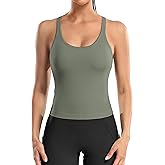 ATTRACO Women Ribbed Workout Crop Tops with Built in Bra Yoga Racerback Tank Top Tight Fit