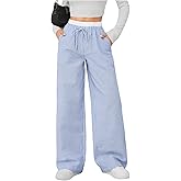 Floerns Women's Striped Wide Leg Pants High Elastic Waist Casual Trousers with Pockets