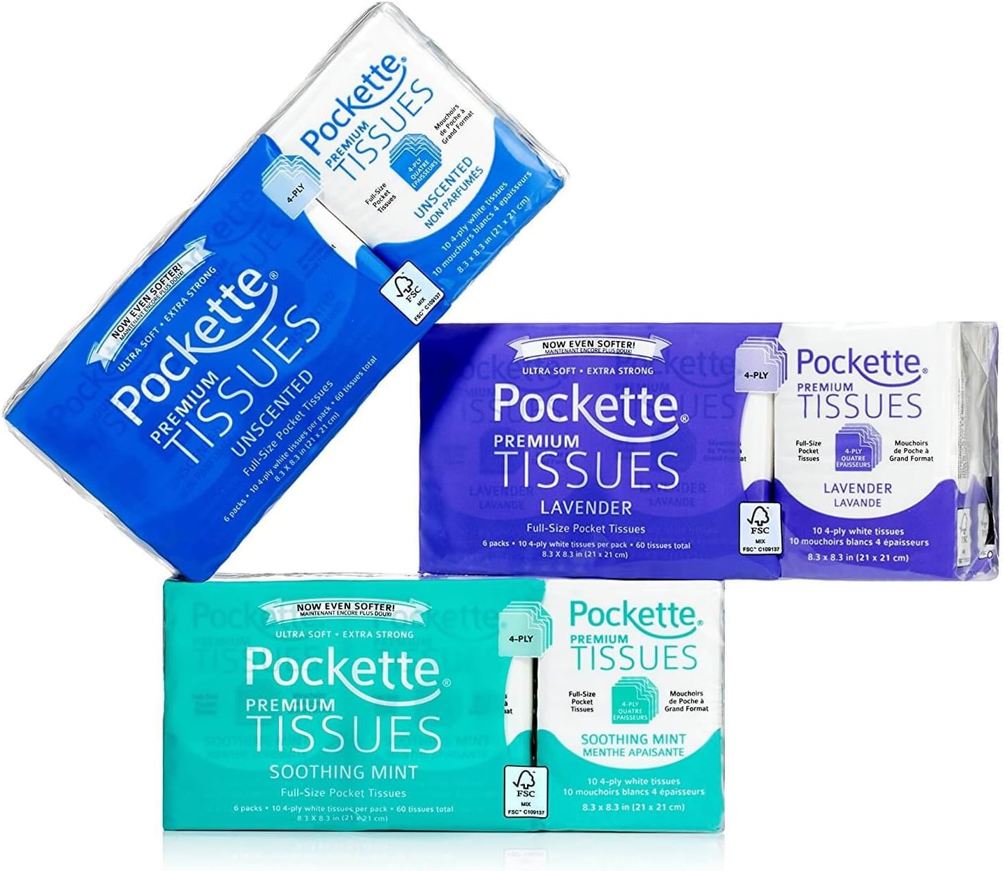 Pockette Premium 4 Ply Pocket Size Facial Tissues 18