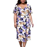 SIMIWALI Plus Size Bodycon Dress Wrap Ruched V Neck Ruffle Sleeve Tie Waist Casual Elegant Summer Midi Dresses for Women 2025
