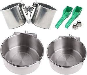 YUESUO Bird Feeder 3-Pack for Bird Feeding & Watering Supplies,Stainless Steel Bird Bowls for Cage with Clamp,Equipped with Safety Nut to Prevent Scratches,