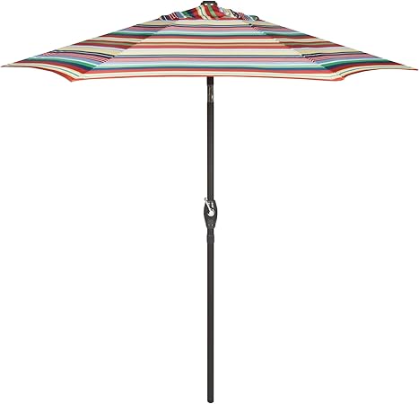Amazon Com 7 5 Foot Crank And Tilt Market Umbrella Red Blue Green Yellow Striped Garden Outdoor