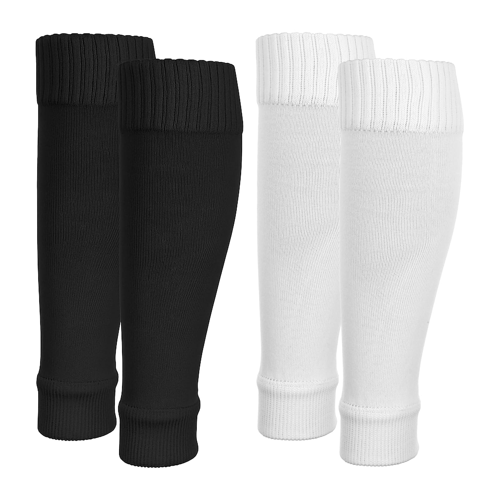 Photo 1 of 2 Pairs Precut Soccer Socks, 34cm/13.4" Shin Guard Sleeves Shin Guard Socks Adult, Basketball Football Leg Sleeves for Men Women Youth Adults Sports (Black, White)