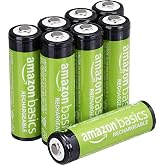 Amazon Basics 8-Pack Rechargeable AA NiMH Batteries, 2000 mAh, 1.2V, Low Self Discharge, Long-Lasting, Pre-Charged, Recharge up to 1000x Times