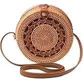 XMLMRY Rattan Summer Straw Beach Bag - Woven Wicker Basket Vacation Purse - Gifts for Women
