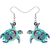 BONSNY Floral Acrylic Blue Sea Turtle Earrings Ocean Beach Animals Dangle Gifts for Women Girls Jewelry Accessories
